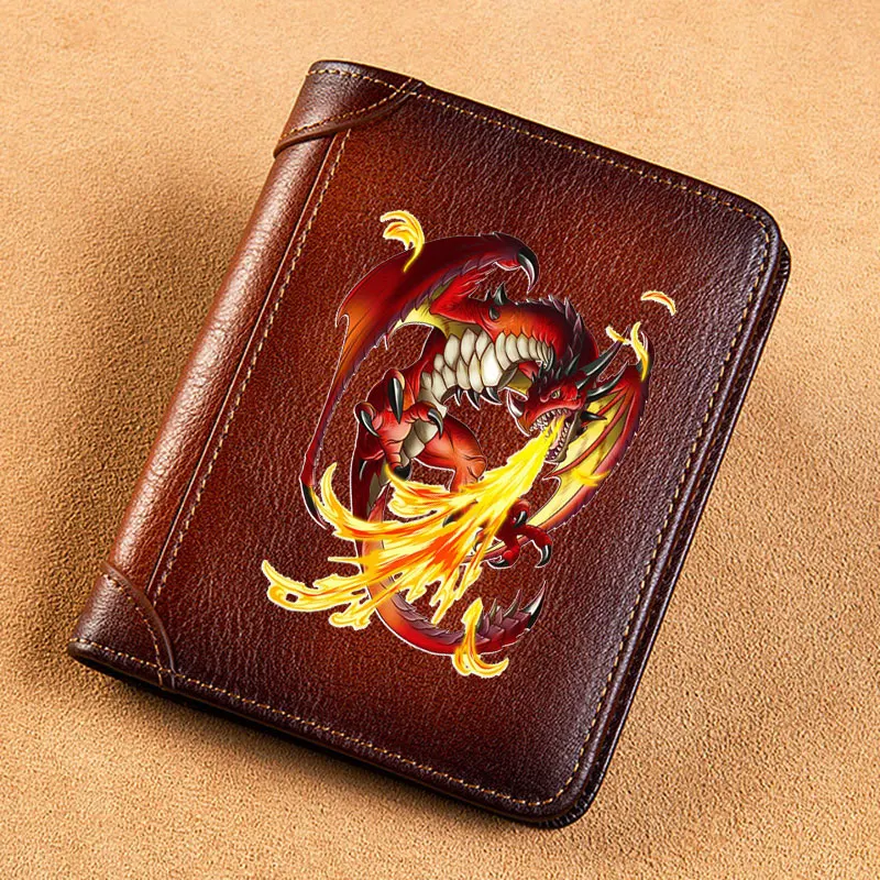 

High Quality Genuine Leather Wallet Fire Dragon Design Printing Standard Purse BK113