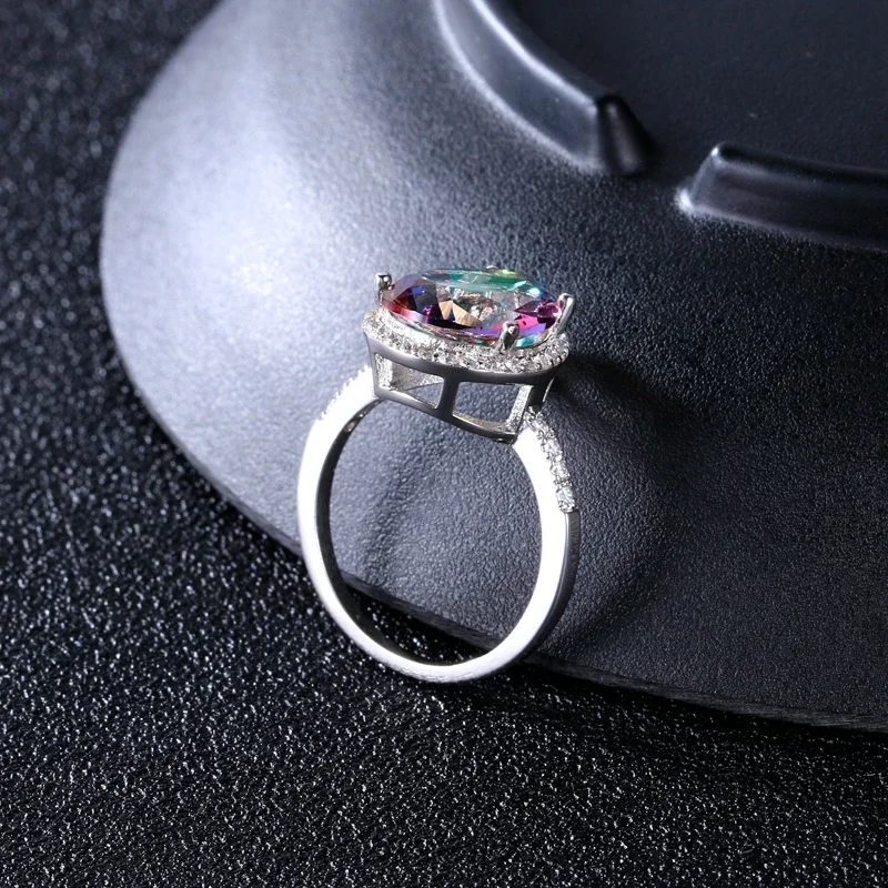 Ladies Jewelry S925 Silver Ring Mystical Rainbow Topaz Dripping Ring Wedding Jewelry Party Valentine\'s Day Ring Gift Wholesale