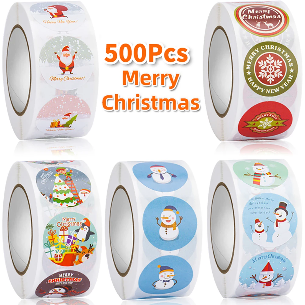 500pcs/roll Christmas Sticker Gift Label Santa Claus Snowflake DIY Student 2.5cm Sticker Xmas Party Decoration