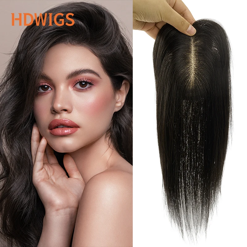 

Women Toppers Straight Silk Base Human Hairpiece Clip in Human Hair Extension Natural Hair System Units Hairline Blonde Toupees