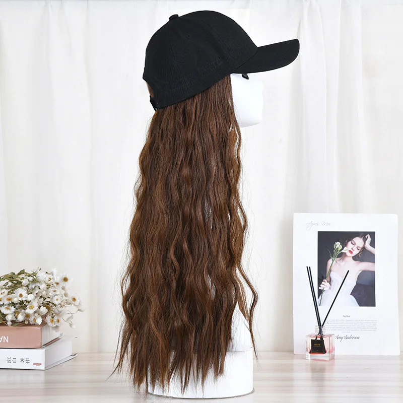 Hat wig Joker baseball cap simulation hair new fashion corn scalded cap full head hat wig one female long hair. wigs