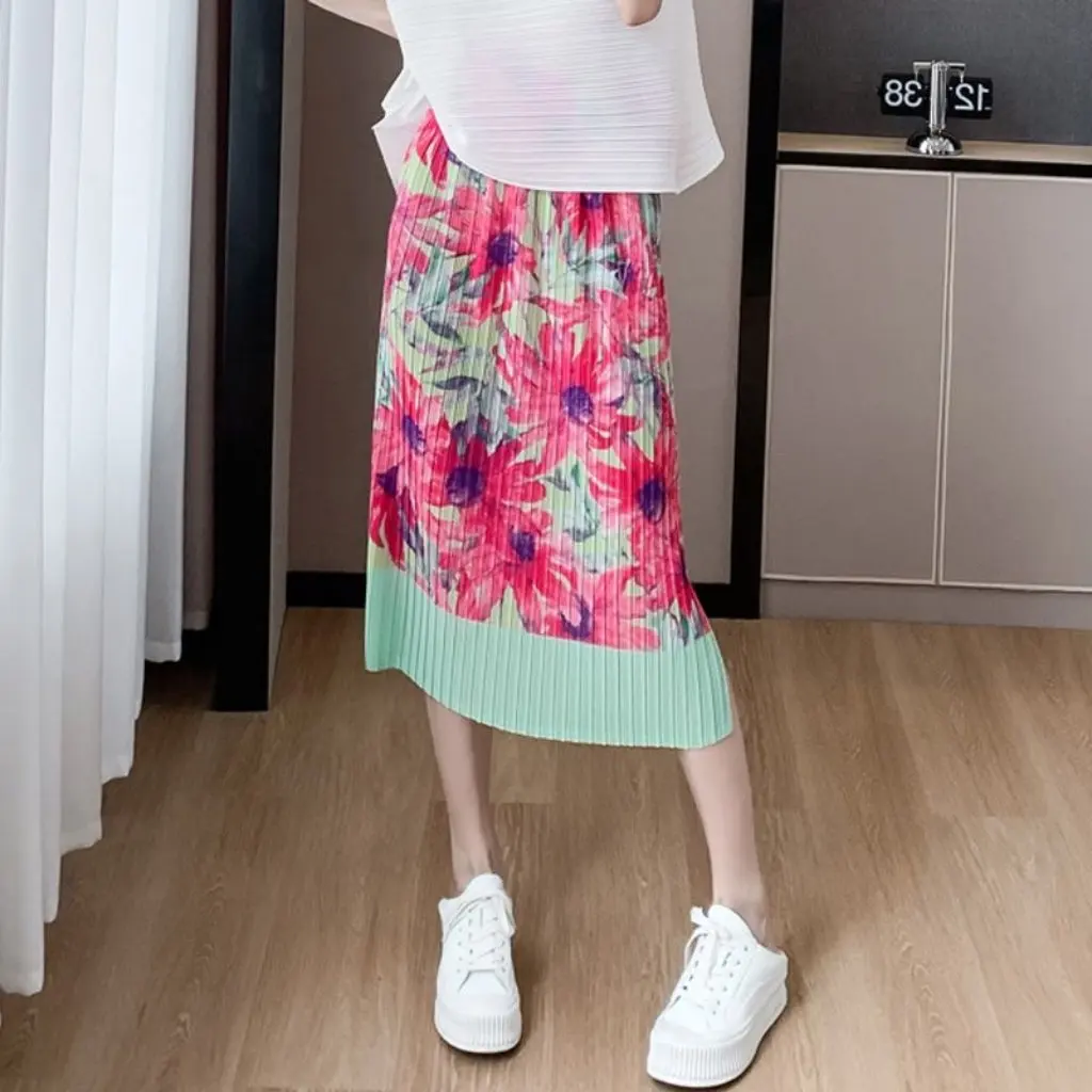 

Summer Pleated Skirt for Women High Waist Mid-Length Slimming Straight Tube Split Design Thin Sense Fashionable Women's Skirt