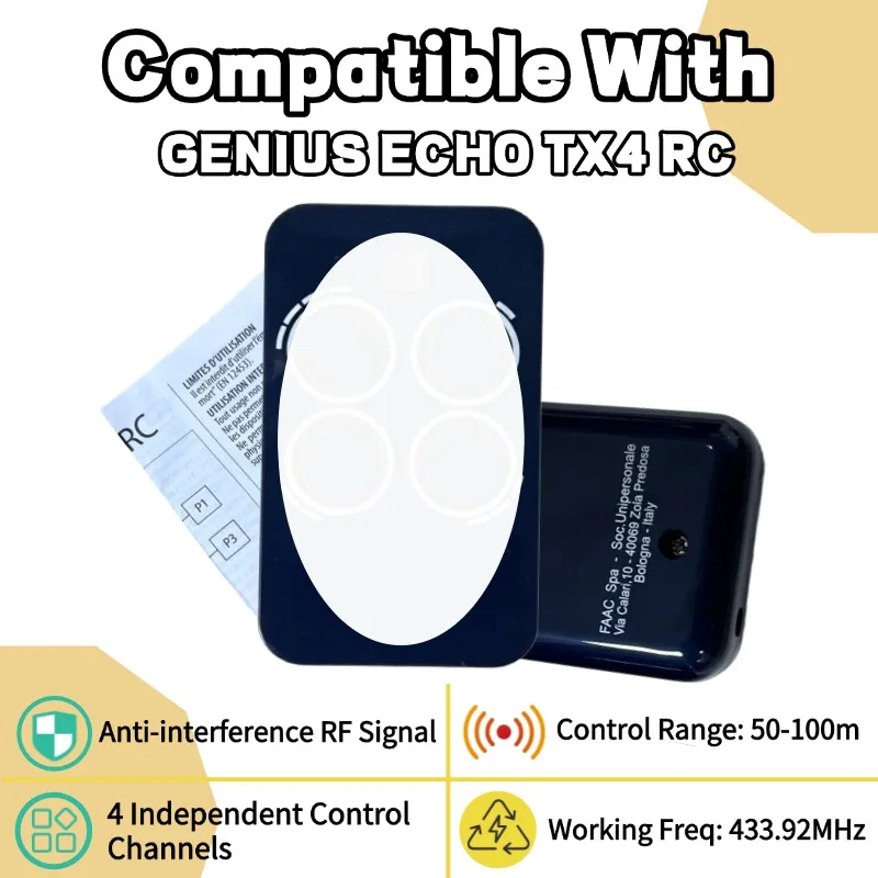 For GENIUS ECHO TX4 RC 433 Remote Control for Electric Gate 433MHz Gate Control Garage Remote Control Keychain BRAVO TX4 TE4433H