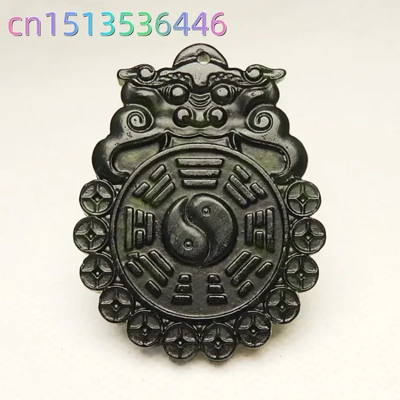 Zielony Prawdziwy Jadeit Tai Chi Wisiorek Smok Naszyjnik Kamień Naturalny Amulet Prezenty Kobiety Mężczyźni Luksusowy Chiński Prezent Rzeźbiona Biżuteria Vintage