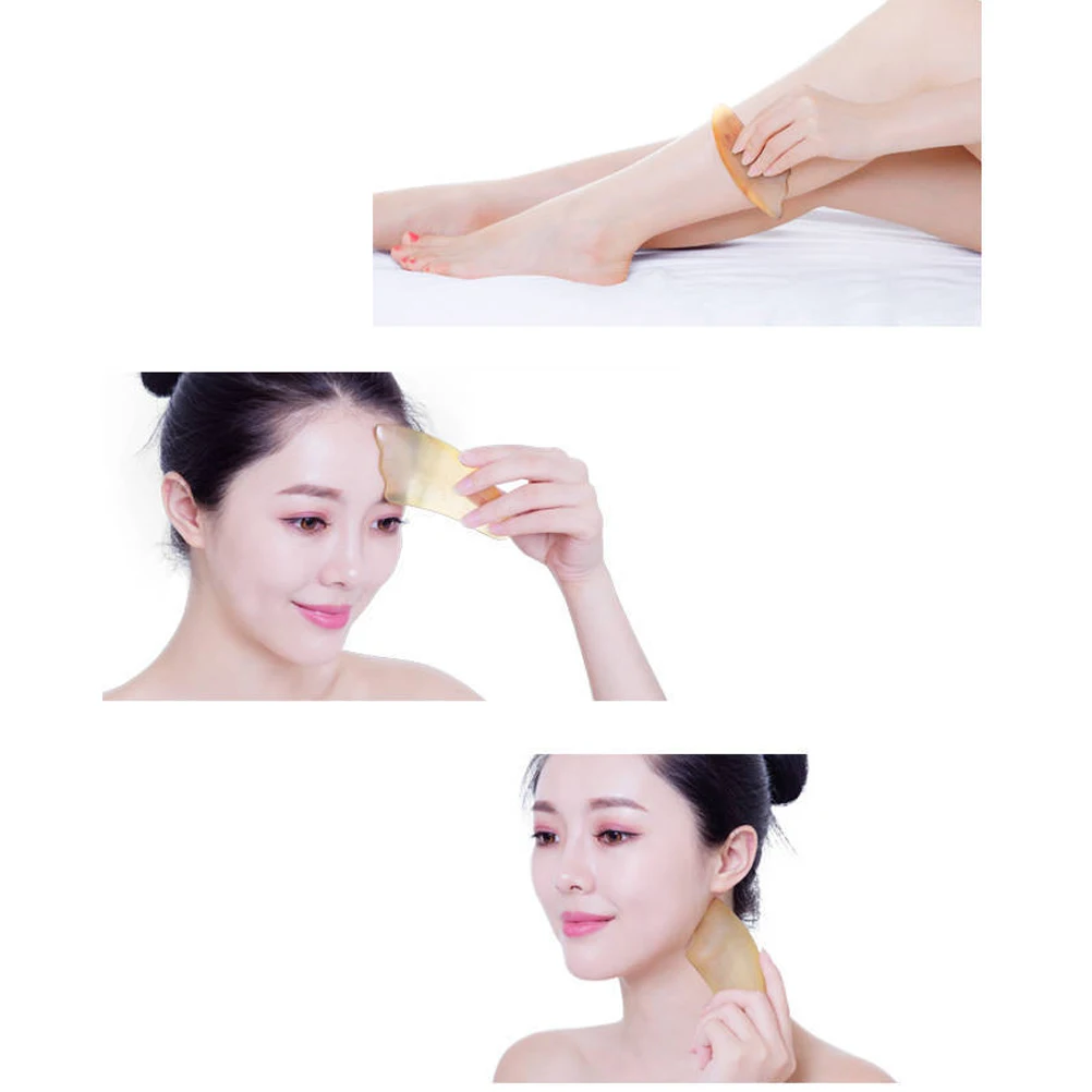 

2 pcs Natural Sheep Horn Scraping Plate Facial Scraper Massage Tool For Skin Elasticity Fine Lines Relief Beige