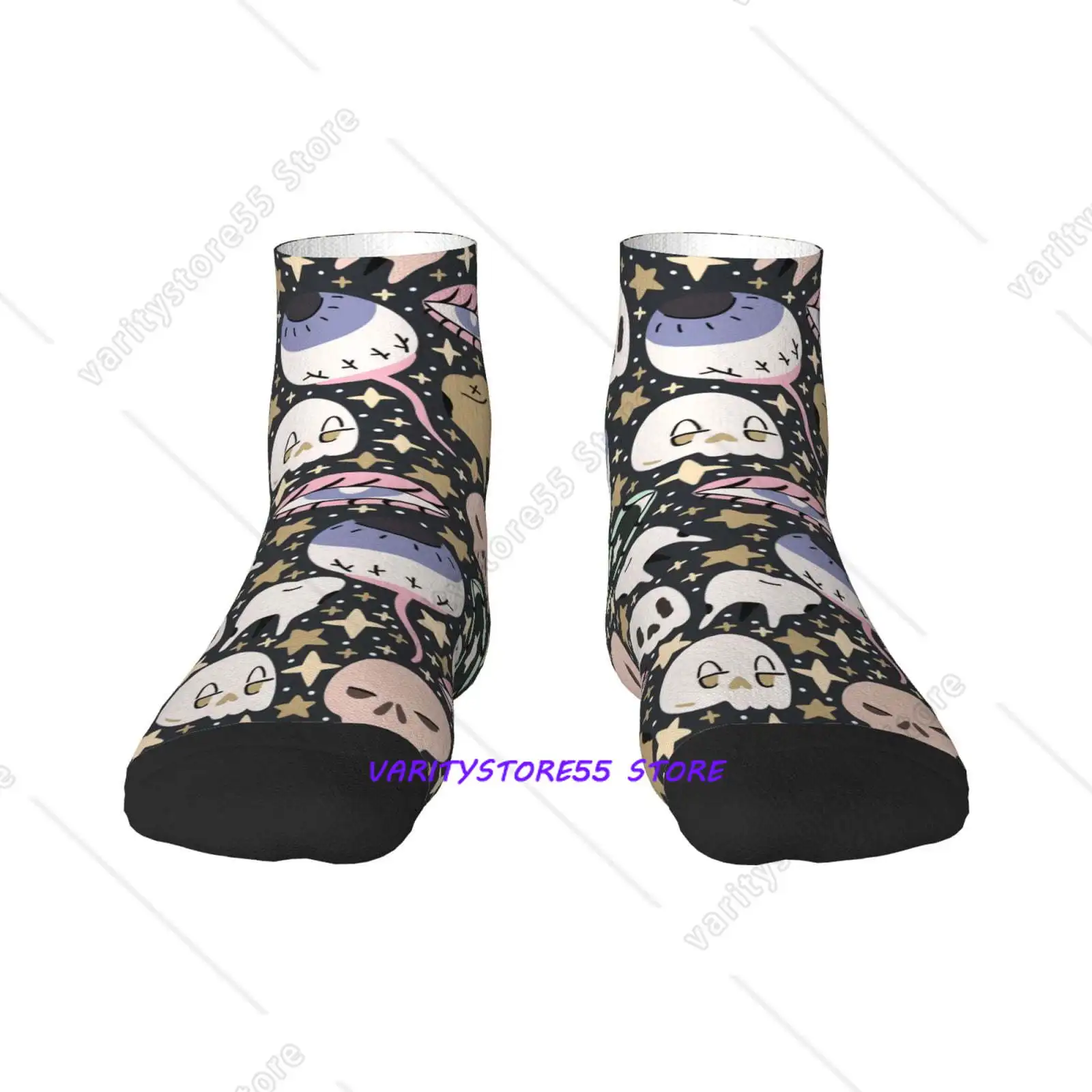 

cartoon cute Skull star Pattern Crew SocksToe Seamed Ankle SocksCotton Cushioned Breathable Athletic Crew Sports Socks