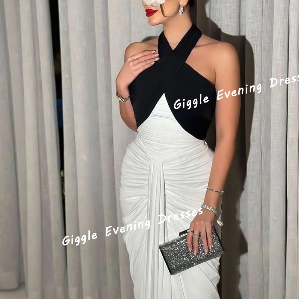 Giggle Crepe Halter Pleating Sexy Prom Gown Saudi Arab Close-Fitting Elegance Floor-Length Evening Party Dresses for Women 2024