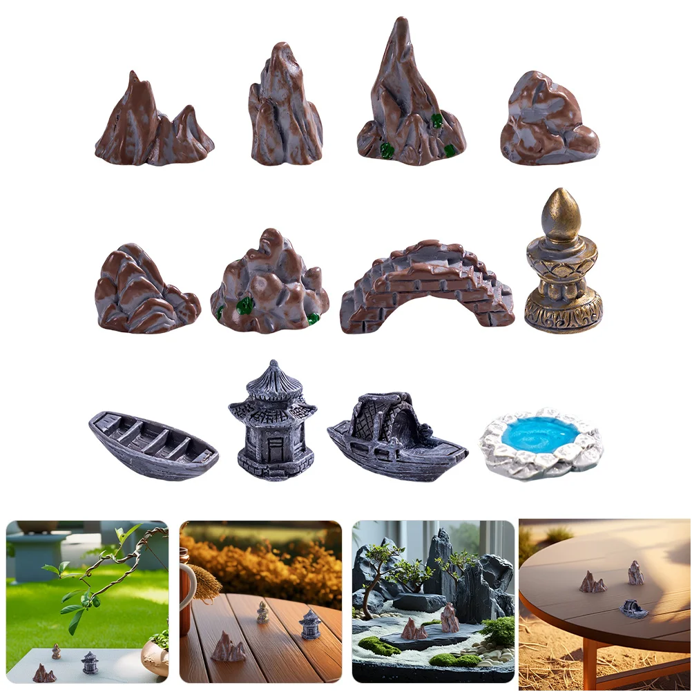 

12Pcs Micro Landscape Rockery Artificial Resin Miniature Mountain Statues for Zen Garden Fairy Garden Aquarium Decorations