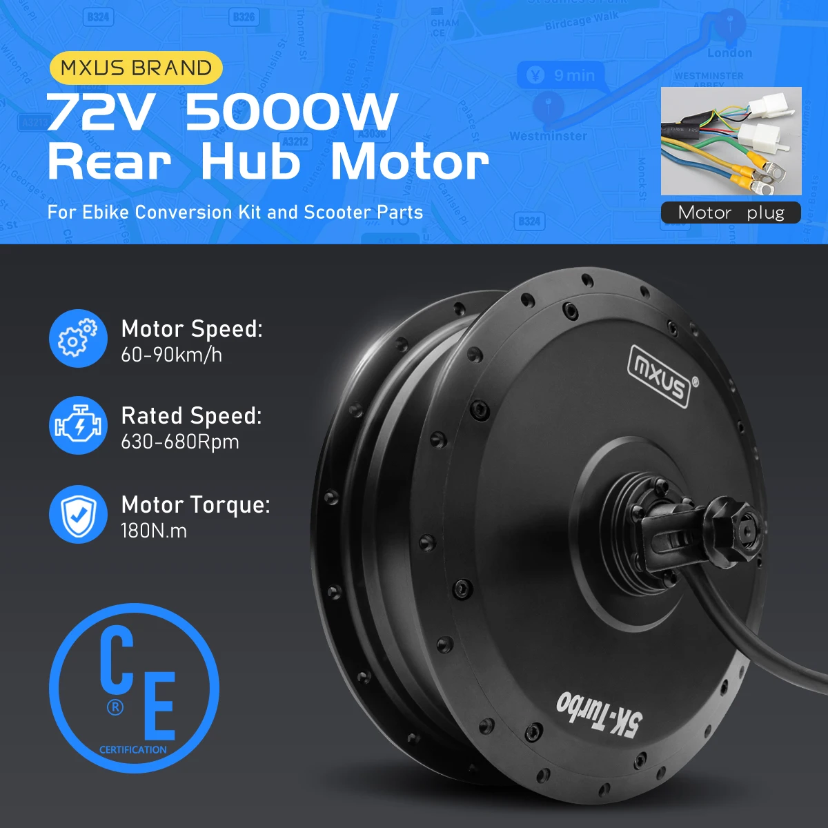 

MXUS Бренд Электрический велосипедный двигатель 72 В 5000 Вт Задний вращающийся бесщеточный неступенчатый мотор-концентратор Привод колеса для комплекта для переоборудования двигателя Ebike