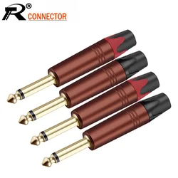2PCS Mono 6.35MM Jack Connector For Amplifier Microphone Brass Gold Plated 6.3MM Jack 1/4 Male Plug Connector