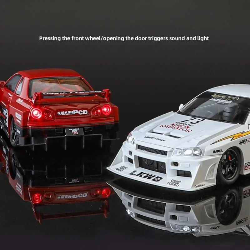 GTR-S15 Legierung Supercar Modell Druckguss Spielzeug 1:24 Nissan Skyline Fahrzeug Junge Geburtstag Geschenk Sound Licht Sammlung Miniatur Voiture