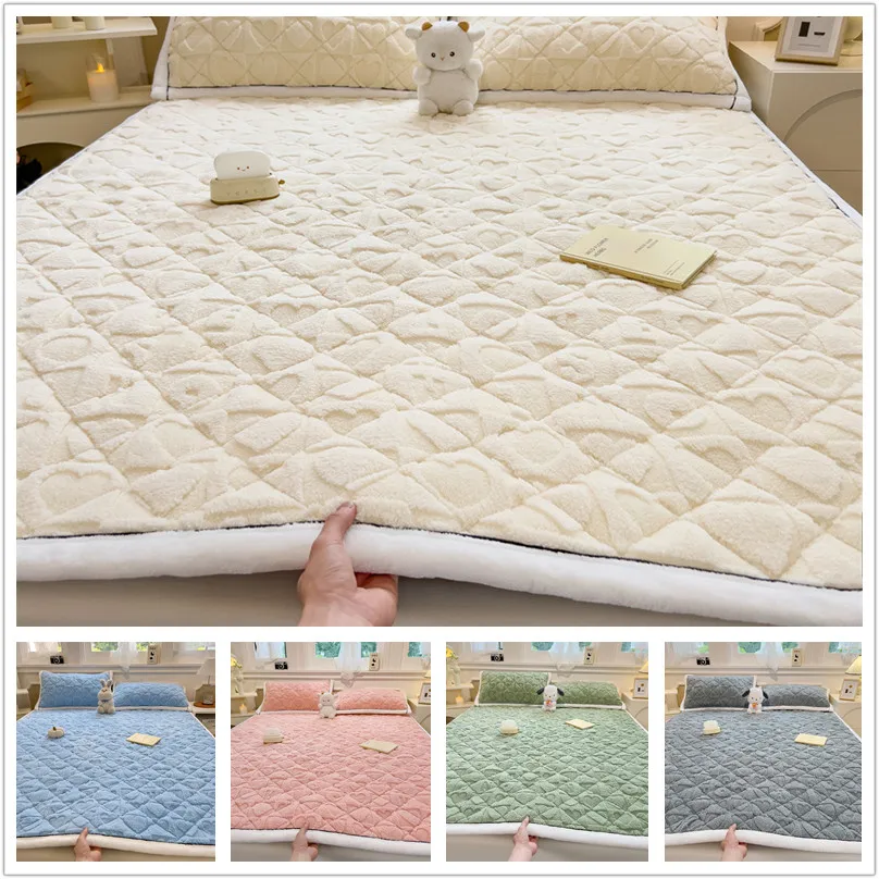 

Jacquard Mattress Velvet Bed Mat Cover Warm Bedsheet Simple Style Mattresses Home Topper Mattress топпер матрас (No Pillowcase)