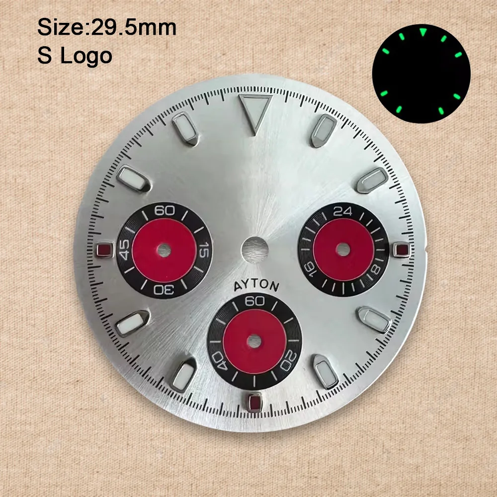 New 29.5mm S Logo DTN Panda Dial Fit VK63 Movement Green Luminous High-Quality Colorful Dial Watch Modification Accessories