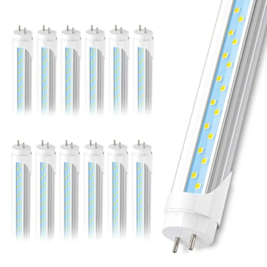 3Feet T8 LED Tube Light, 6000K Cool Bright White, 12 Pack 18W 2520LM high output, double-row LED chips, Type A+B, ETL listed, f