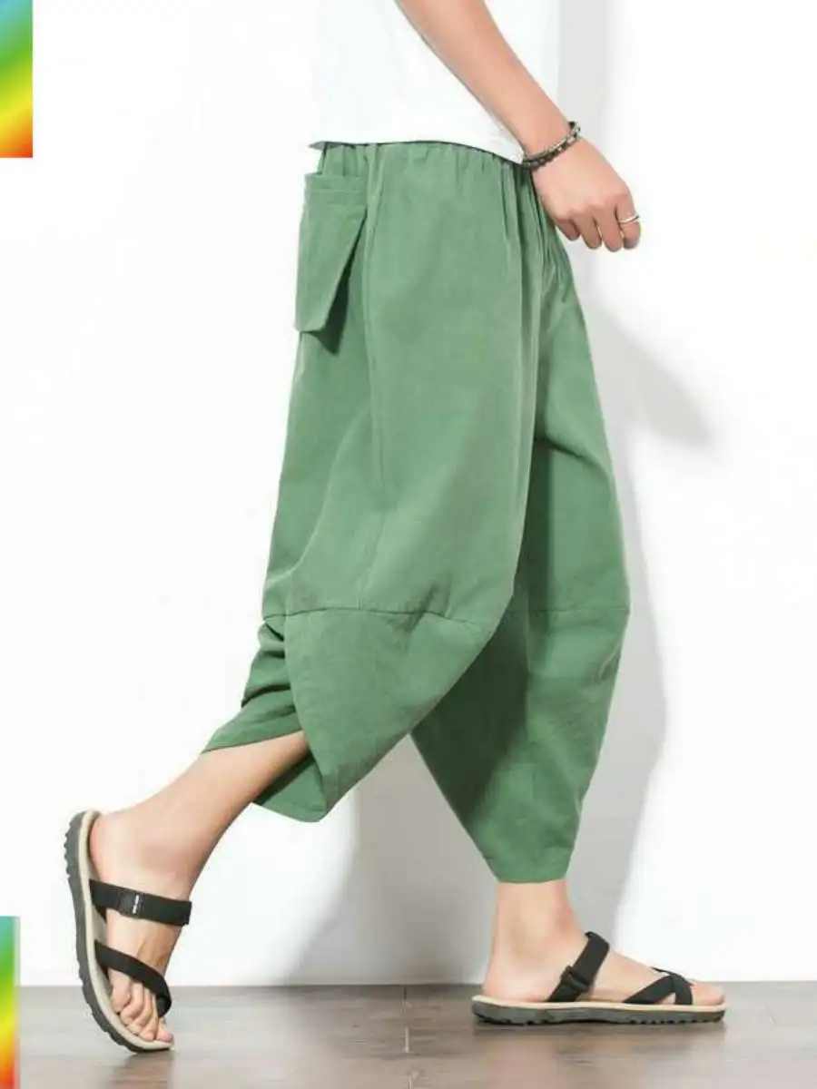 

New Men's Harem Pants Summer Casual Seven-Foot Lantern Pants Loose Large Size Beach Carrot Pants Wide Leg Pants Lantern Pants
