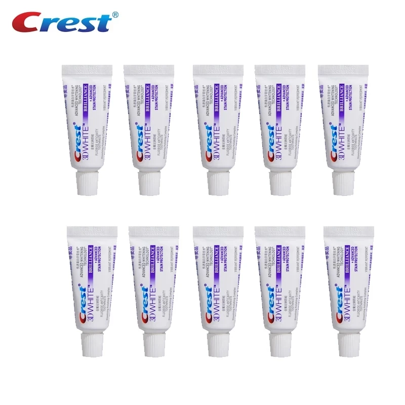 Portable Crest 3D WhiteToothpastes Brilliance Mini Teeth Whitening Small Tooth Paste 20g for Travel Without Box 10 pcs