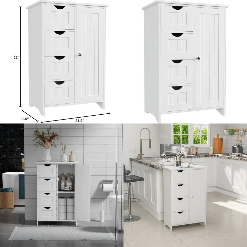 

Отдельностоящий шкаф для ванной с регулируемыми полками, многофункциональный органайзер для дома и офиса, белый