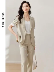 SENTUBILA Blazer Pants Suit for Women 2024 Summer New Solid Suit Jacket Pencil Straight Pant Office Lady Two-Piece Set 132Z49796