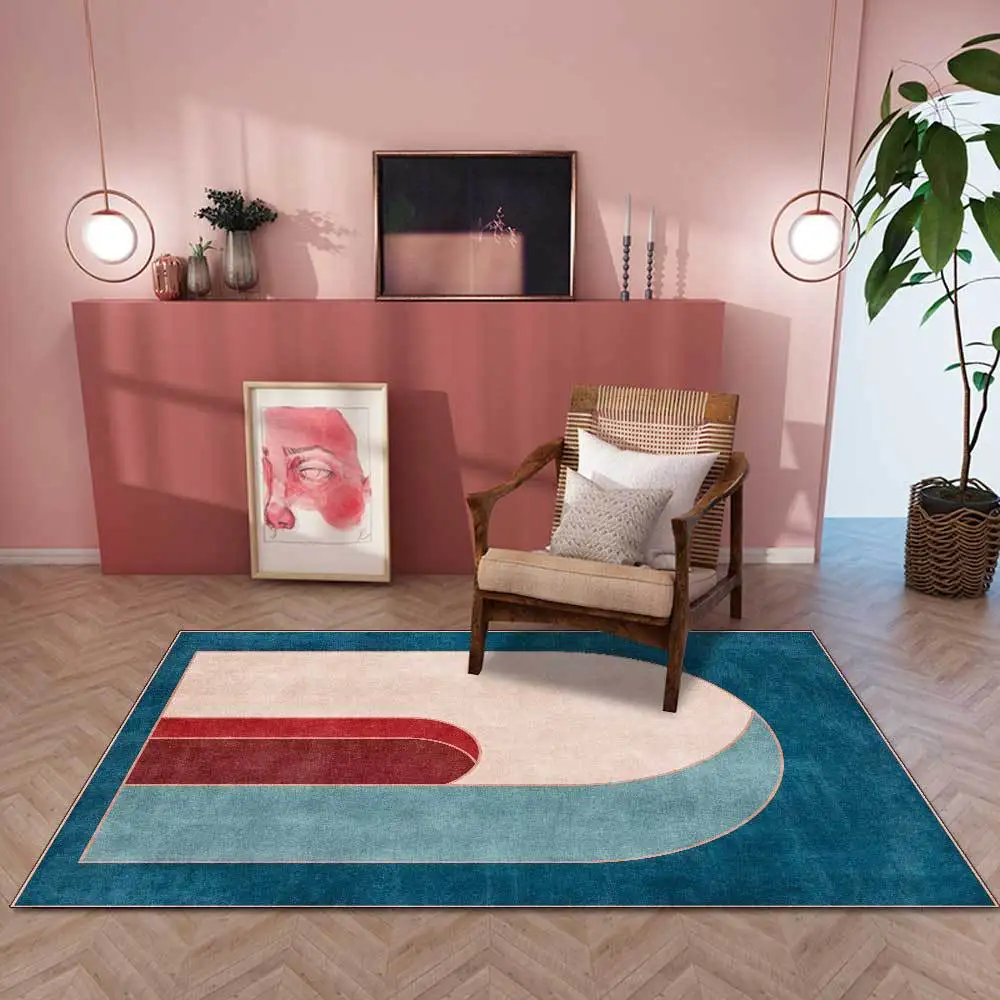 Bubble Kiss Fashion Morandi Style Carpet for Living Room Light Luxury Blue-green Arch Pattern Bedroom Bedside Carpet Area Rugs