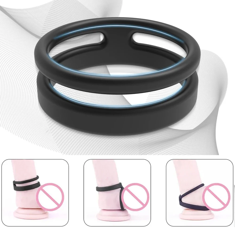 2pcs Male Silicone Penis Ring Dual Cock Rings Semen Lock Delay Ejaculate Scrotal Binding Ball Stretcher Cockring Sex Toy For Men