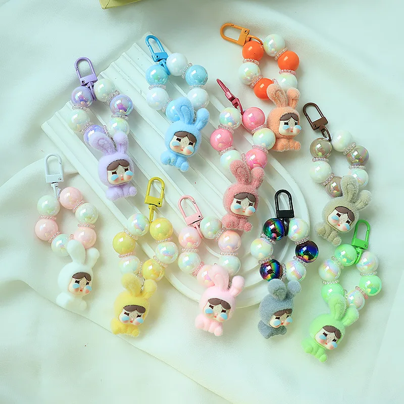

Kawaii Colorful Crybaby Flocking Doll Keychain Cute Anime Cartoon hand-painted beaded charm Pendant Backpack Decor Women Gifts