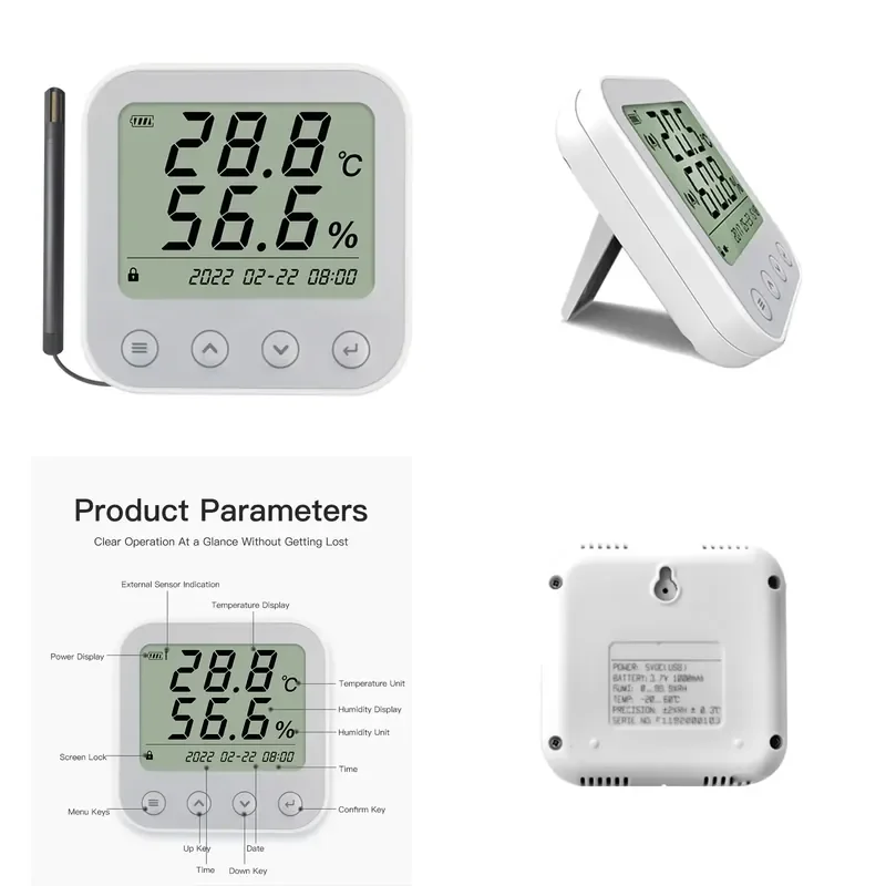 Rechargeable Temperature And Humidity Sensor Meter Temperature Instrument With Metal External Probe