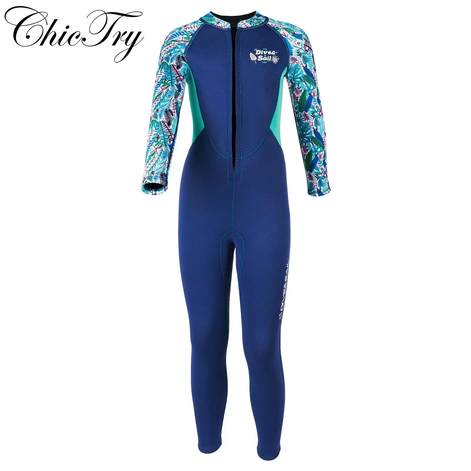 

Kids Girls Swim Leotard 2.5mm Neoprene Wet Suit Thermal Swimsuit Swimwear Leaf Printed Bodysuit Wetsuit Diving Surfing Swimming