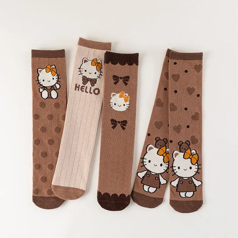 2 pezzi Sweet Hello Kitty Anime Kawaii Sanrio Cotton Long Socks primavera autunno Cute Cartoon Mid Tube calze regali per bambini