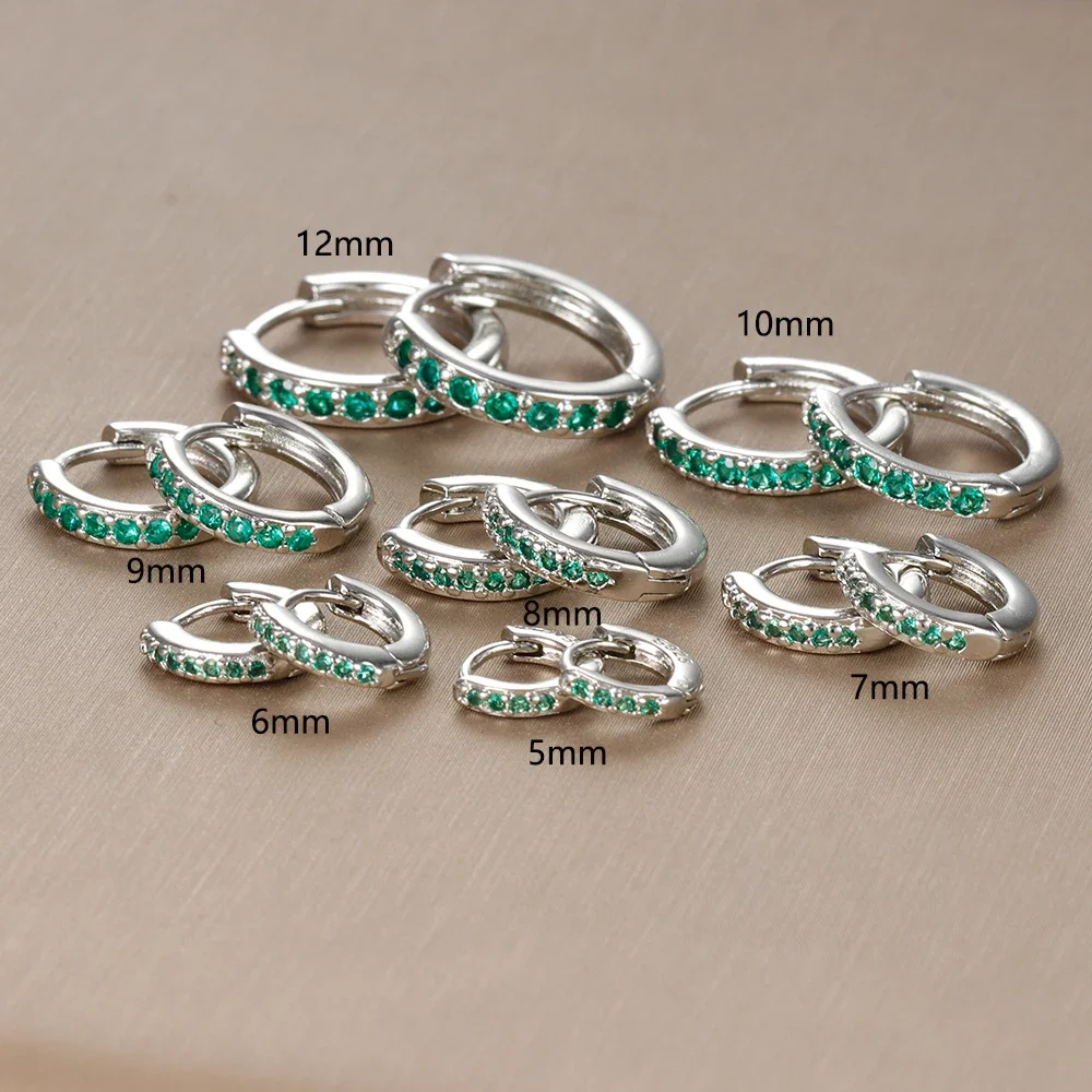 2PC Stainless Steel Green Small Hoop Earrings for Women Tiny Round Circle Zircon Piercing Earings personalized Trend Jewelry