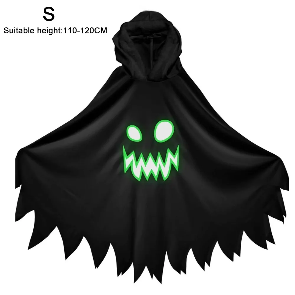 

White Black Halloween Costume Glow in the Dark Ghost Face Design Ghost Cosplay Cape Cape Shawl Pumpkin Suit Luminous Cloak