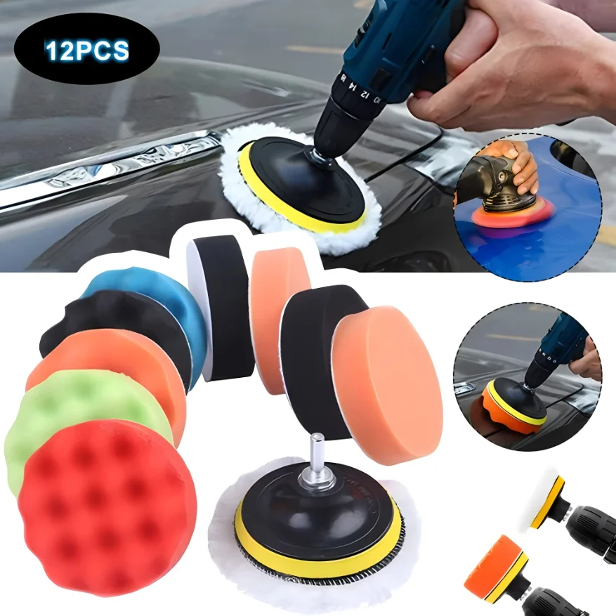 

12pcs 3 Inch Polishing Drill Pad Kit Car Sponge Foam Buffing Polishing Machine Pad Set for Car Polishing Waxing Sealing Glaze