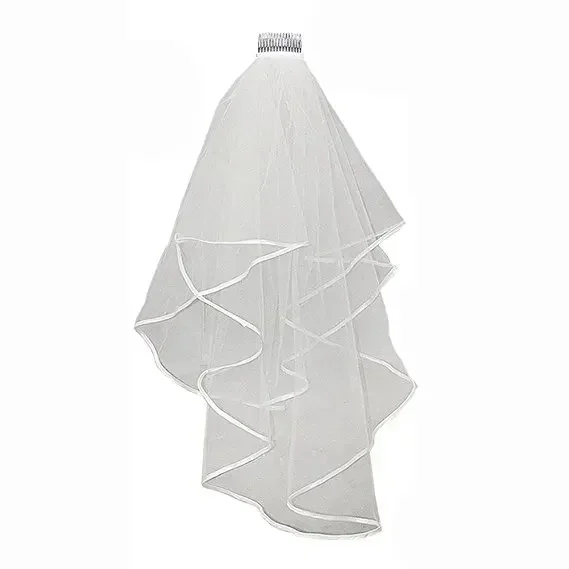Elegant 2T Ivory Wedding Bridal Elbow Satin Edge Veil With Comb