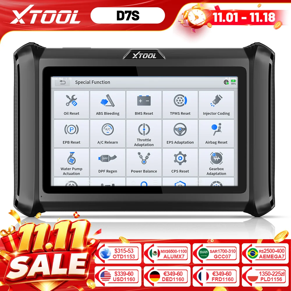 XTOOL D7S All Systems Car Diagnostic Tools ECU Coding 39+ Special OBDII Bidirectional Controls Scanner Built-in CAN FD DOIP FCA