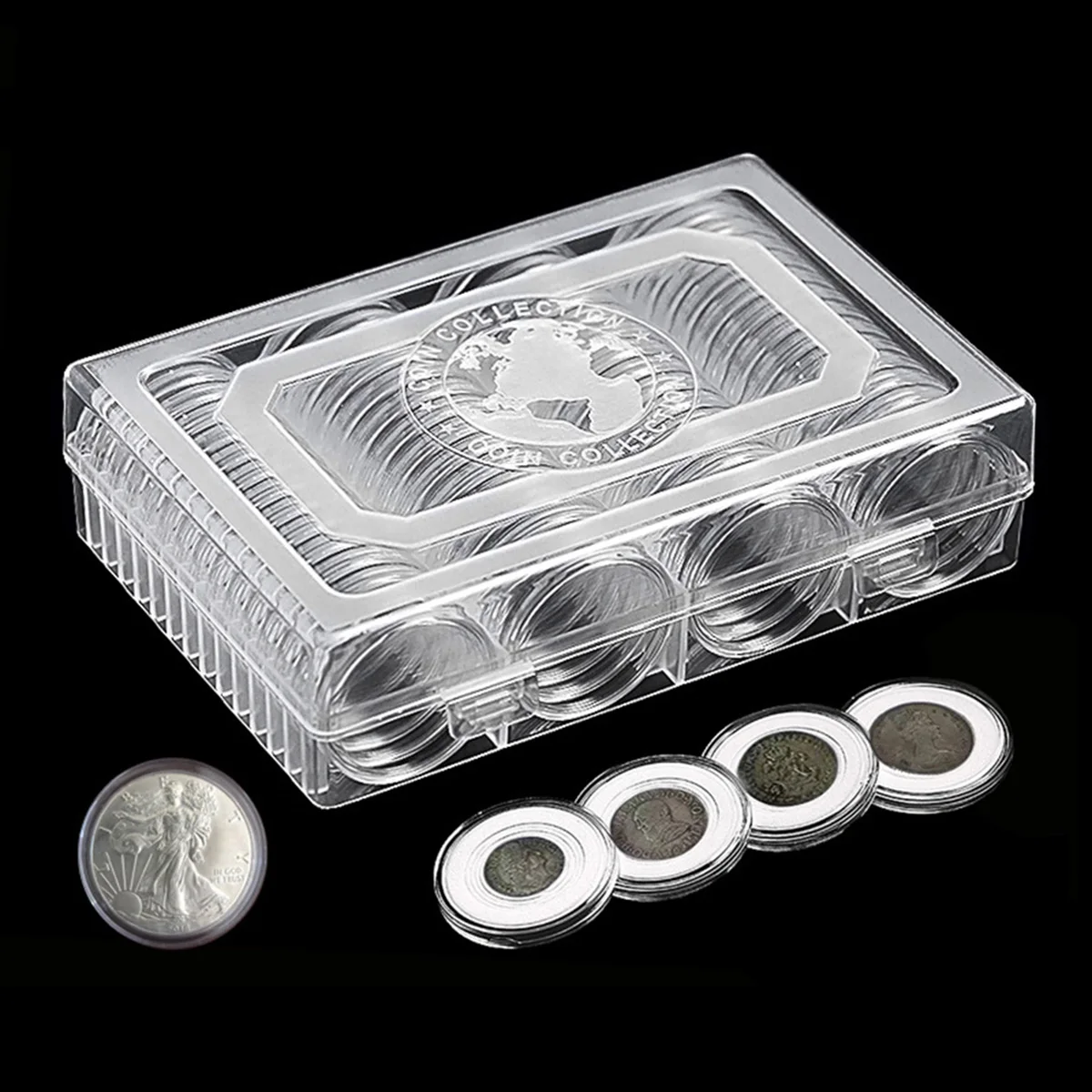 60Pcs 41mm Clear Plastic Coin Capsules Storage Box Coin Collection Holder Case World Coin Protective Round Container Organizer Box for Coins Medals Commemorative Collectibles