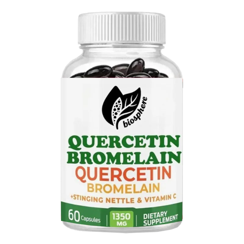 

Коверцетин содержит добавку из бромеляны объемом 1350 мг, без глютена без ГМО, естественная респираторная функция, 60 вегетарианских капсул