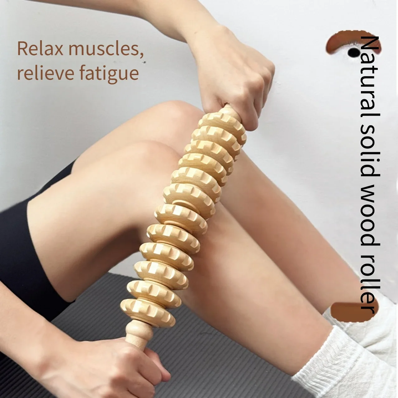 Natural Curved Wooden Massage Roller for Waist and Thigh, Multi-Functional Body Roller for Cellulite Reduction & Muscle Tension