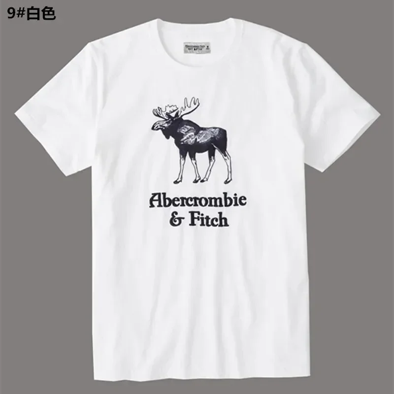 Abercrombie Fitch Summer Af Short-sleeved T-shirt Men\'s and Women\'s Deer T Shirt Crew Neck Cotton Slim-fit Bottoming Shirt Tide