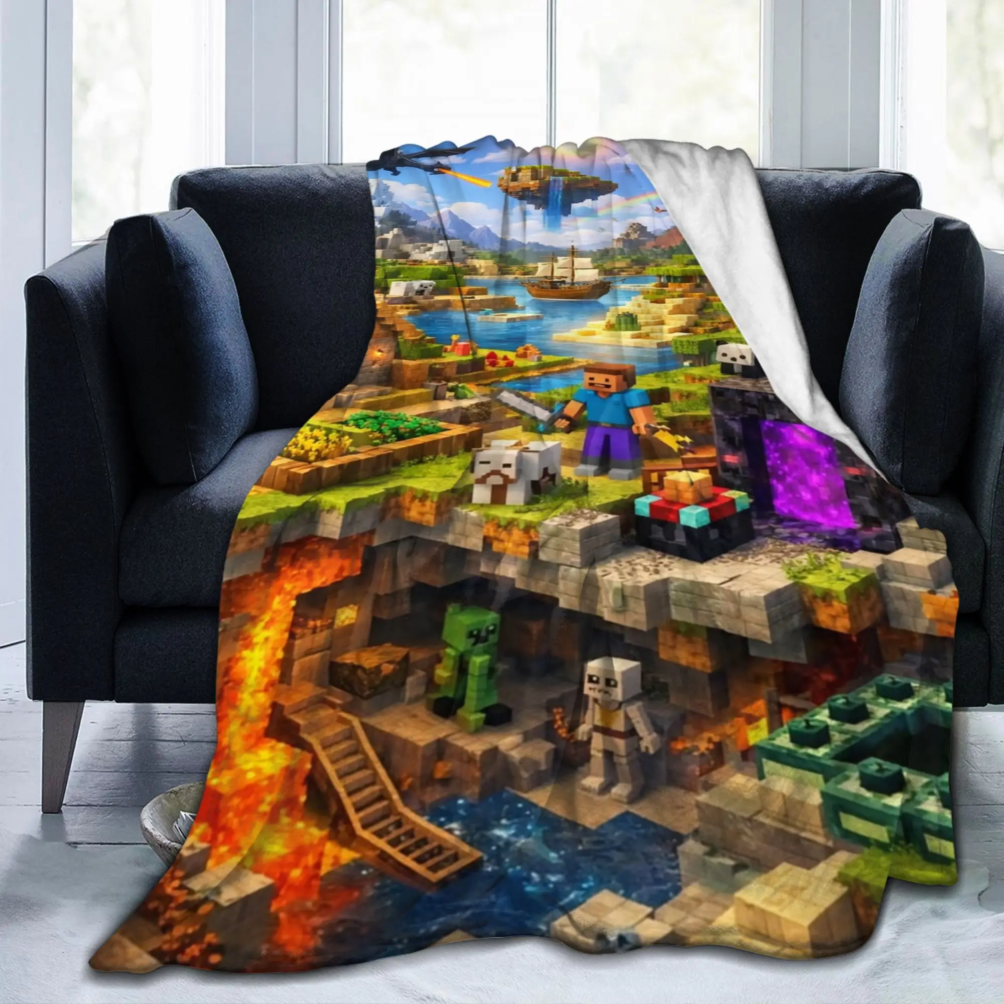 M-Minecrafts Cave Expedition Blankets Quality Warm Soft  Throw Blanket Winter Travel Couch Bed Novelty Bedspread