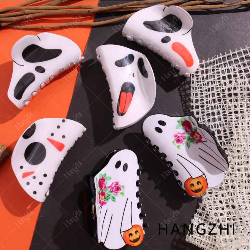 HANGZHI Halloween lampy w kształcie dyni kwiaty spinki do chwytania duchów straszne klipy do czaszki z rekinem Horror akcesoria do włosów dla kobiet