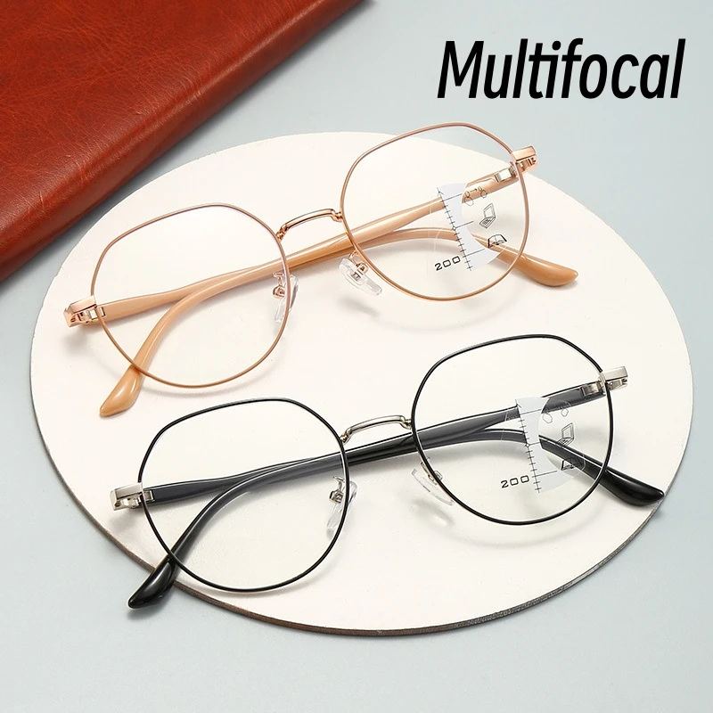 

Women's Multifocal Reading Glasses Metal Frame Presbyopia Eyewear Prescription Far Sight Computer Eyeglasses +1.0 To +4.0