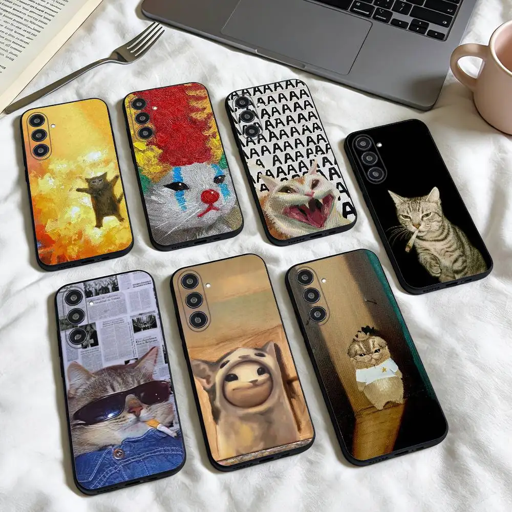 

Funny Art Cat Memes phone Case For Samsung Galaxy A73,A72,A71,A70,A53,A52,A51,Others Soft Black Shell