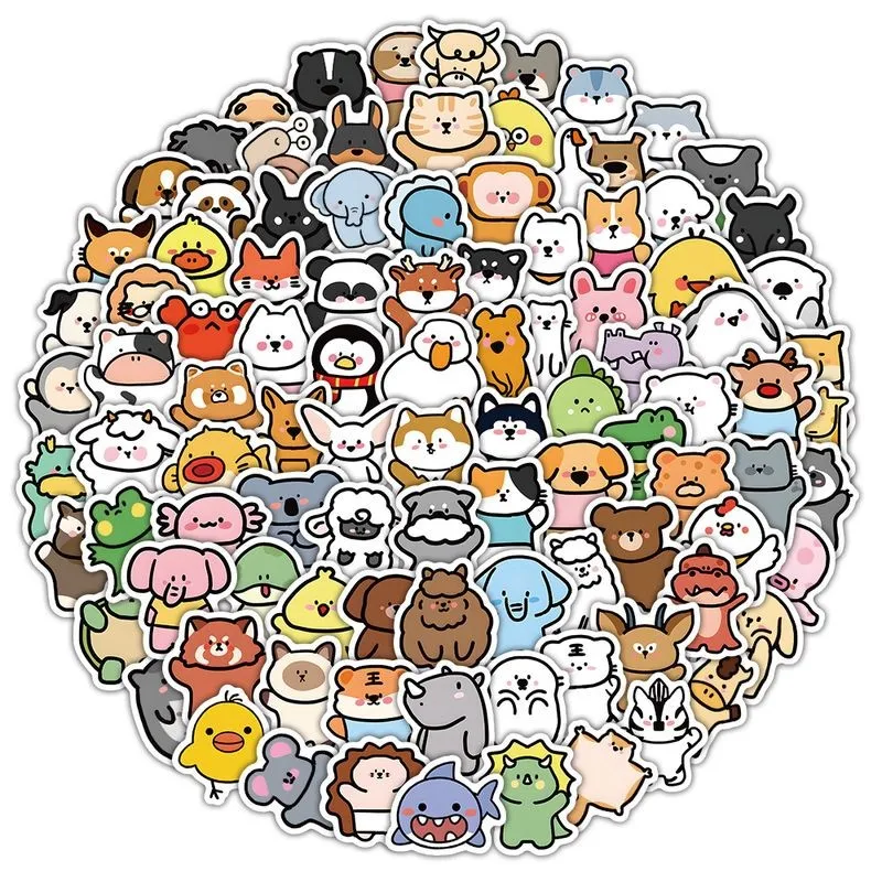 100PCS Cute Cartoon Mixed Animal Graffiti Stickers for Bicycle Hand Account Pencil Case Decals image 2
