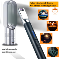 Battery Display USB Rechargeable Lighter Pulse Electric Lighter Safe Candle Lighting Gas Stove Portable Windproof Torch Lighter