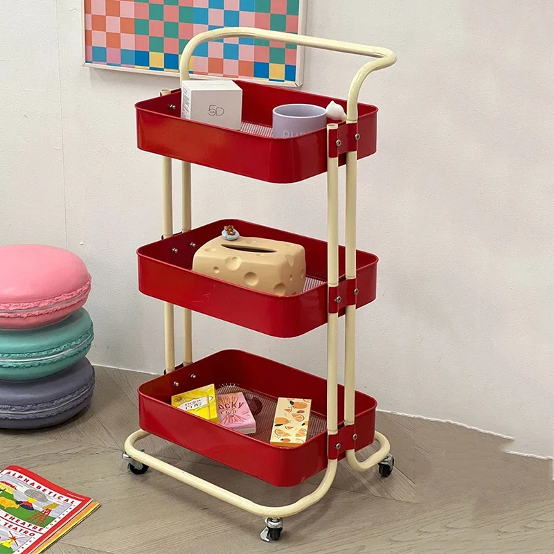 

Multi Layer Floor Standing Snack Storage Rack For Household Small Hand Carts Movable Wheels Salon Furniture