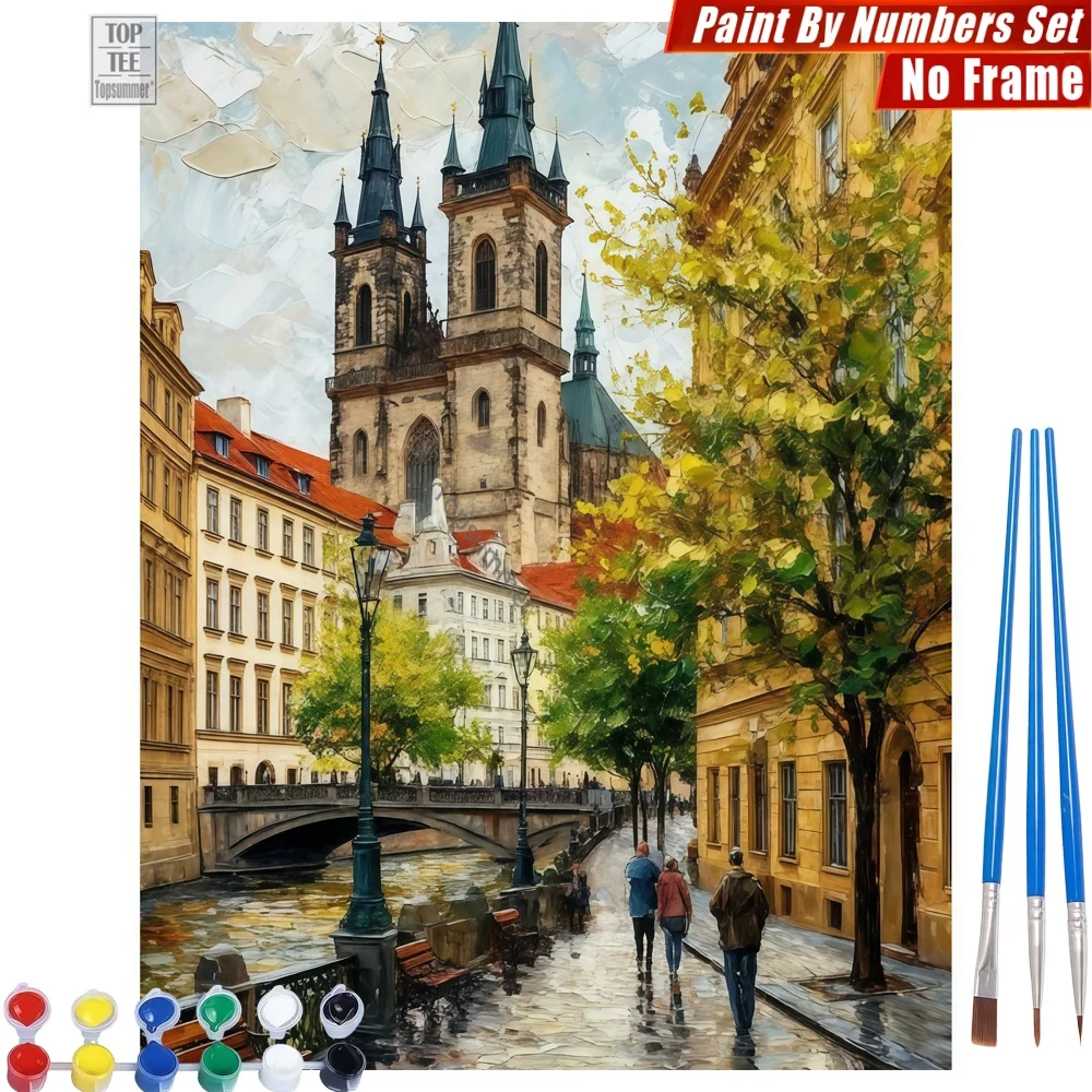

Gothic cathedral river DIY Digital Oil Paints Set - Twin spires historic Artistic Activities Thanksgiving Day Gift For Wife