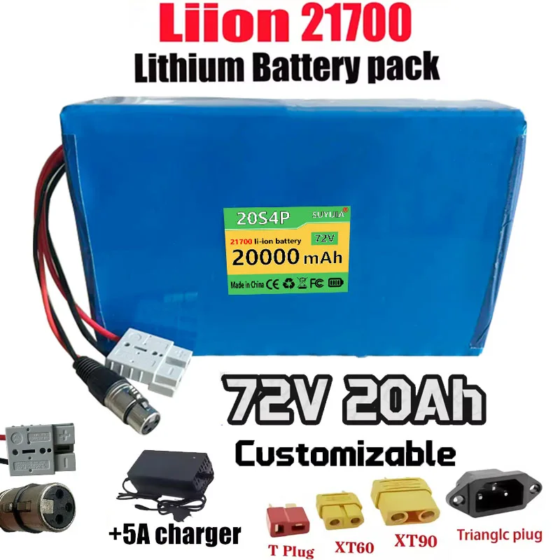 21700 72V Battery 20S4P 20AH 84V Lithium Battery Pack for Motorcycle, Scooter, Bicycle 1000W  Motor with 50A BMS