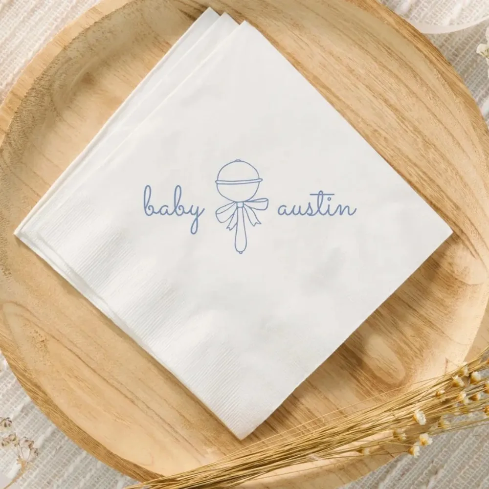 70pcs Custom Baby Shower Napkins Personalized Baby Name Cocktail Napkin Girl Baby Shower Baby Boy Shower Printed Dinner Napkin