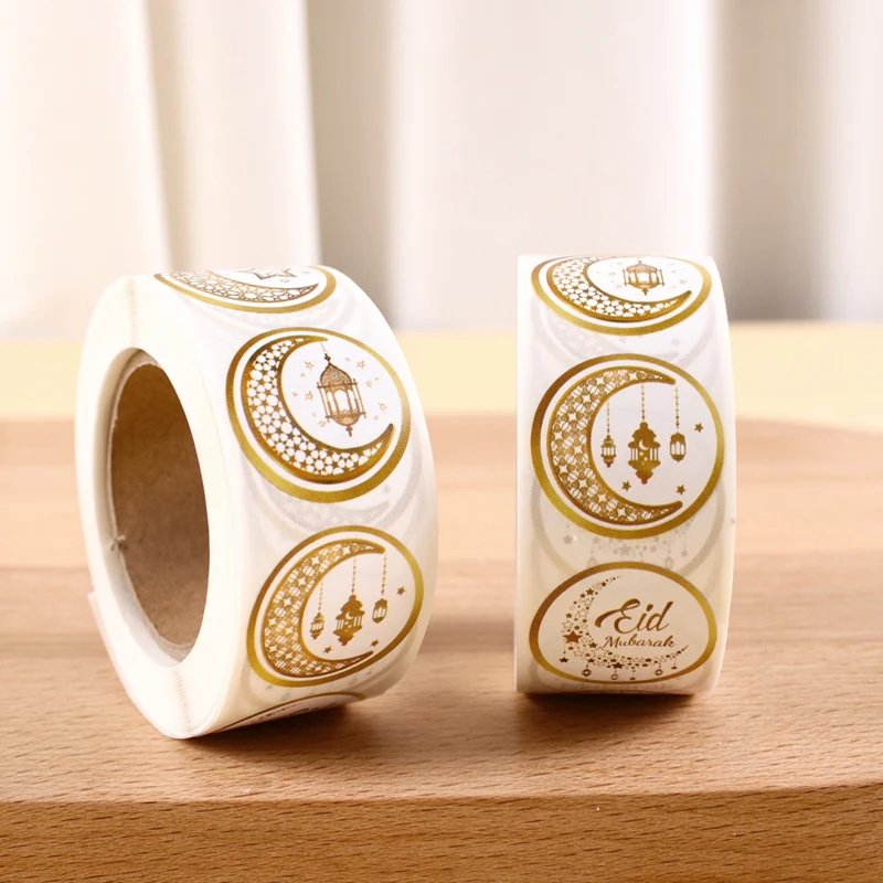 500pcs Eid Mubarak Stickers White Gold Labels for Home 2025 Ramadan Kareem Islam Muslim Party Eid Al Adha Gifts Ramadan Mubarak view 4