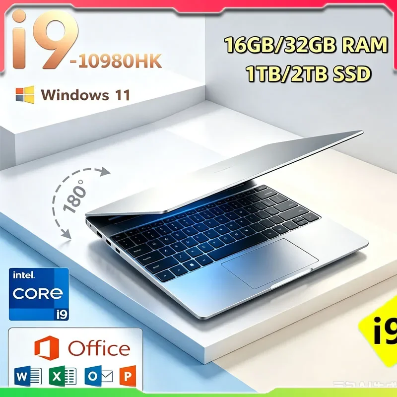14.1 '' Laptop Intel Core I9 10980HK Windows 11, 32GB DDR4 2TB SSD Gaming Laptop Office PC Gamer Portable Notebook Computer