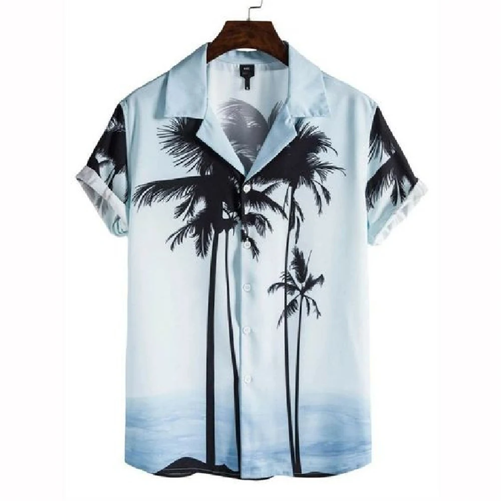 

Summerlandscape Printed Pattern Beach Men's Lapel Shirt Short Sleeve Outdoor Vacation Shirts Tops Oversize Loose Men Clothing